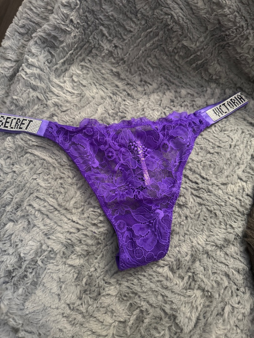 Victoria's Secret Purple Lace Thong with Rhinestone Accents
